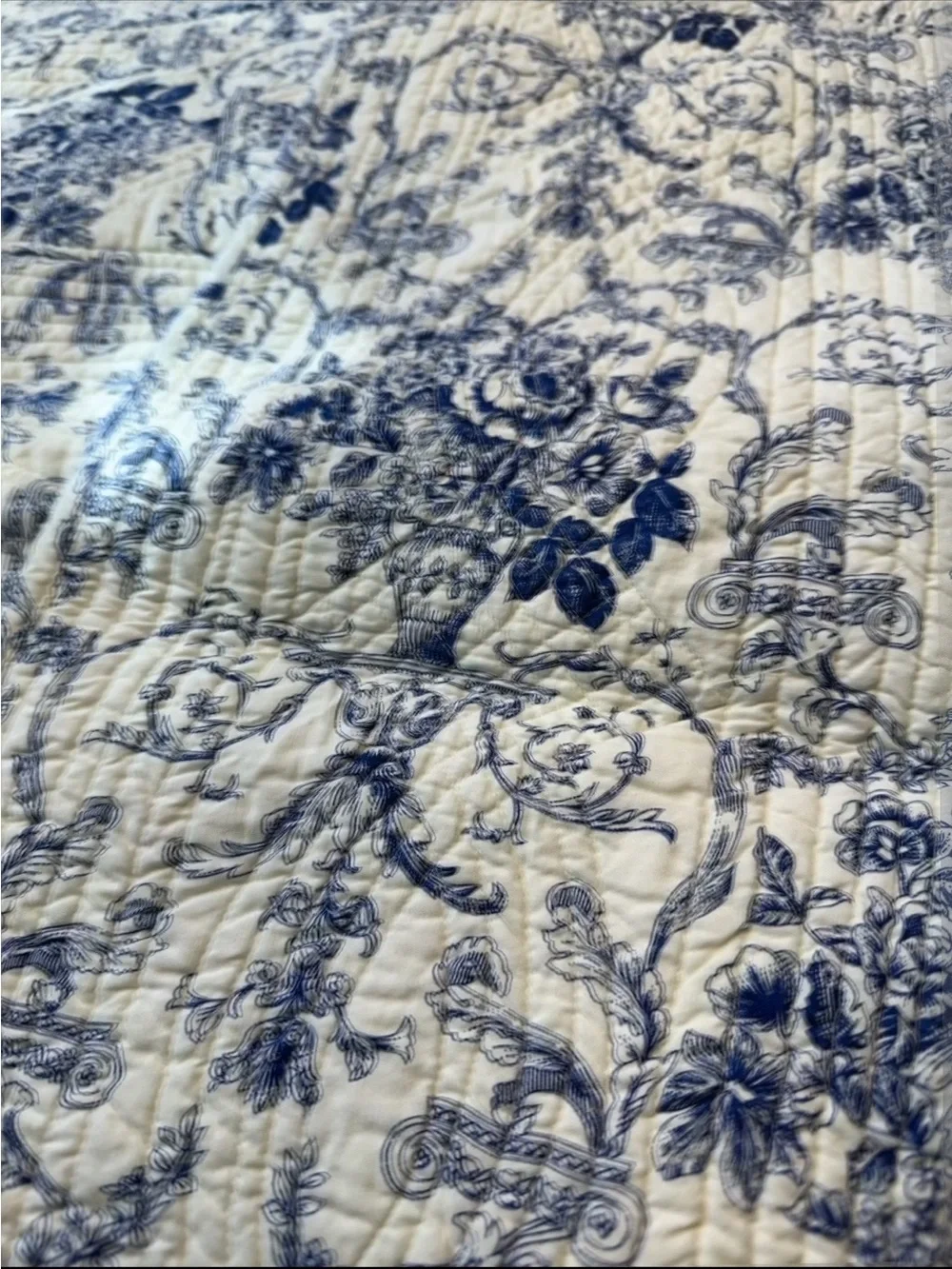 6 VTG Quilted Toile Bouquet Euro Pillow Shams 26